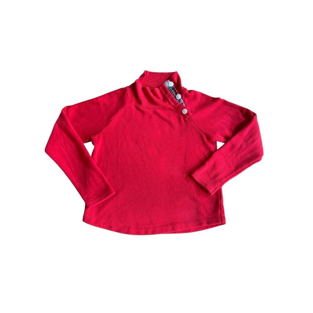 Crewcuts J. Crew Girls LG Tartan Button-neck Pullover Red Sweater Sweatshirt